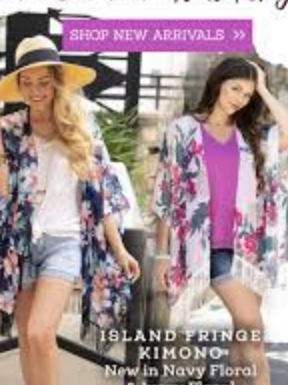 Grace & Lace Island Fringe Lightweight Floral Kimono in Ivory Floral OS NWOT